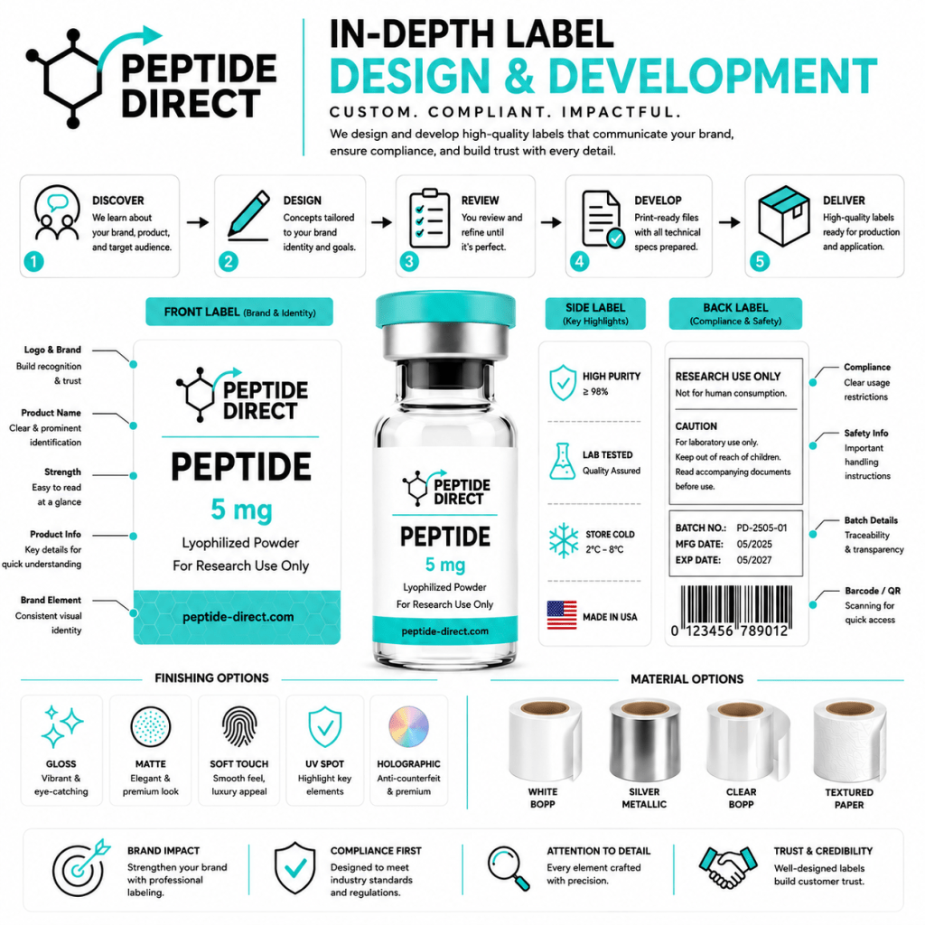 Private label peptides — custom branded vials and packaging from GMP-certified wholesale supplier