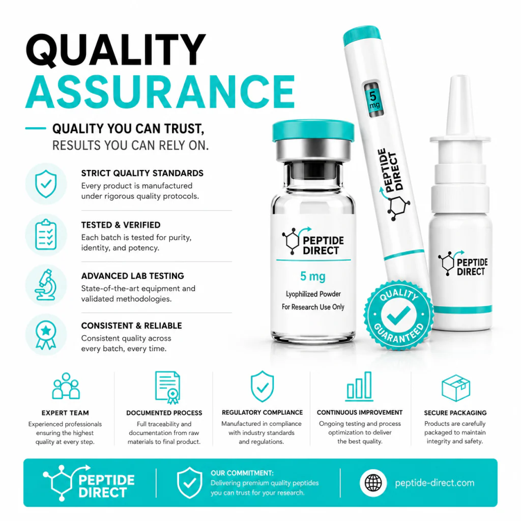 Peptide quality assurance — GMP-certified manufacturing and HPLC-verified purity at Peptide Direct